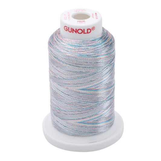 Gunold Embroidery Thread - METY 5/2 - 1000m - 7026 - Silver/Baby Blue/Pink