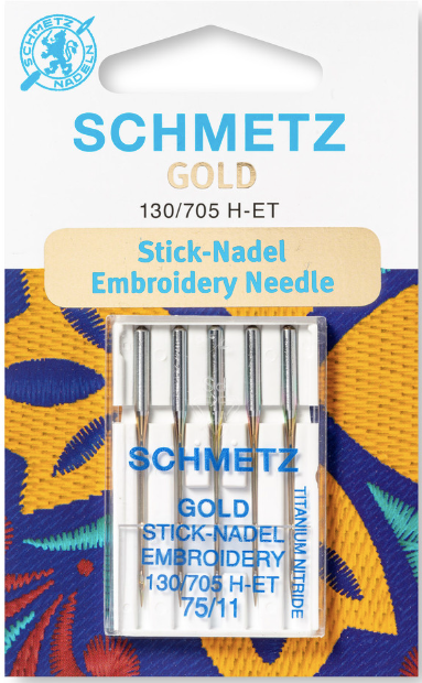 Schmetz Embroidery Stick-Nadel Needle 130705 H-ET (Gold) Size 75/11