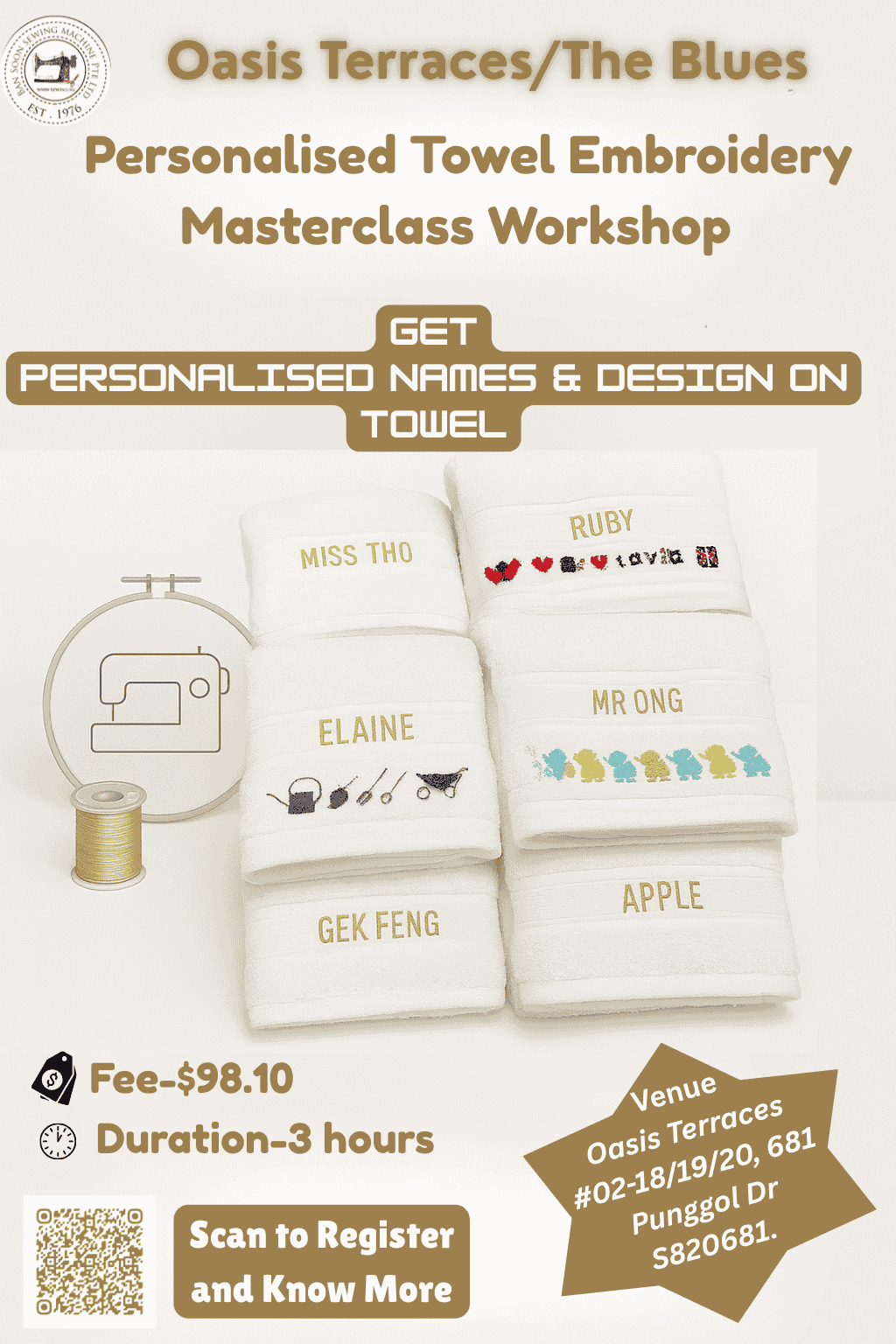 Signature Towel Name Embroidery Class (3-Hour Personalised Workshop)